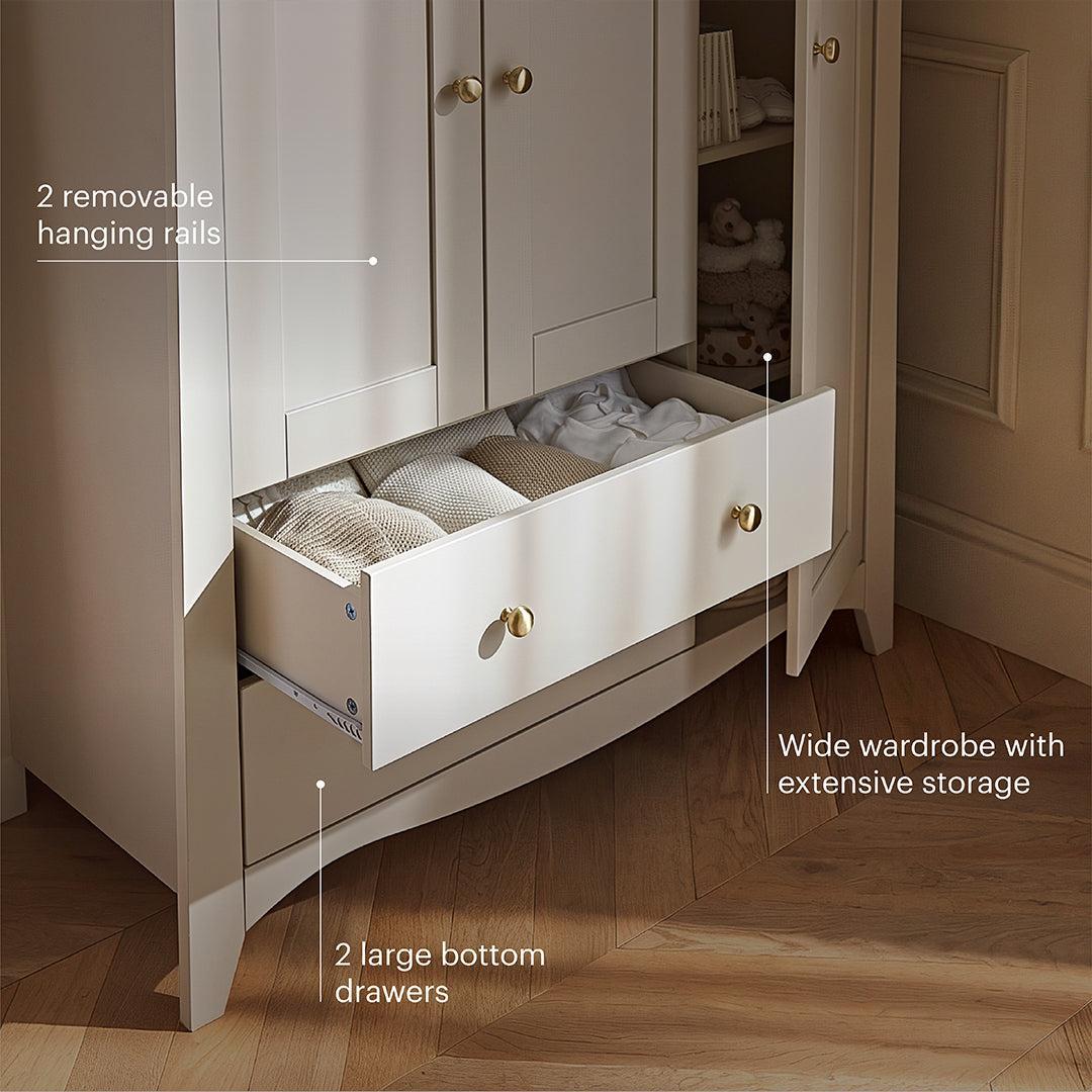 CuddleCo Clara Triple Wardrobe 2 Draw - Cashmere/Ash-Wardrobes-Cashmere/Ash- | Natural Baby Shower