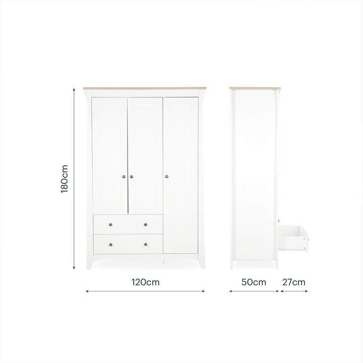 CuddleCo Clara Triple Wardrobe 2 Draw - White/Ash-Wardrobes-White/Ash- | Natural Baby Shower