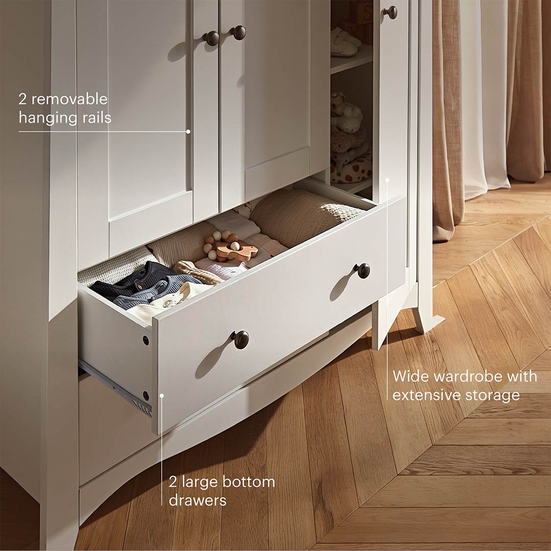 CuddleCo Clara Triple Wardrobe 2 Draw - White/Ash-Wardrobes-White/Ash- | Natural Baby Shower