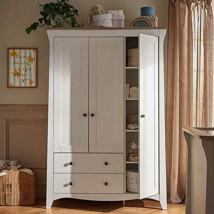 CuddleCo Clara Triple Wardrobe 2 Draw - White/Ash-Wardrobes-White/Ash- | Natural Baby Shower