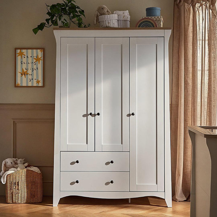 CuddleCo Clara Triple Wardrobe 2 Draw - White/Ash-Wardrobes-White/Ash- | Natural Baby Shower