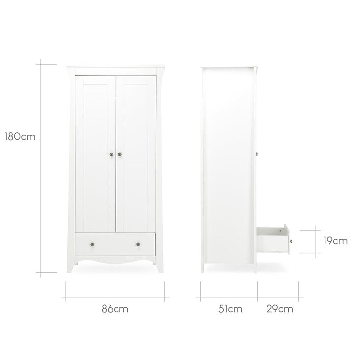 CuddleCo Clara 3 Piece Set 3-Drawer Dresser Cot Bed + Wardrobe - White-Nursery Sets- | Natural Baby Shower