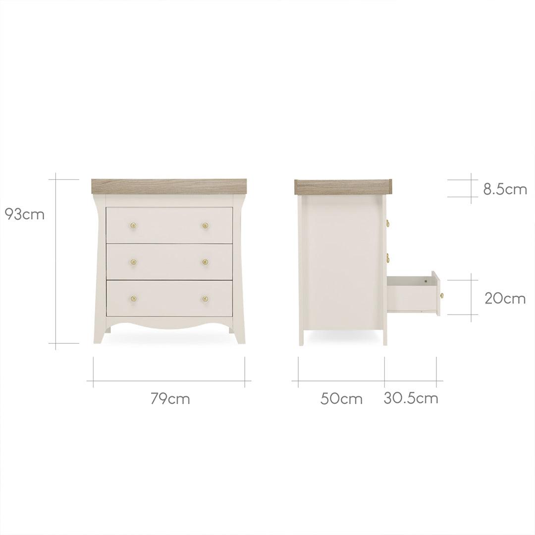 CuddleCo Clara 2 Piece Set 3-Drawer Dresser + Cot Bed  - Cashmere