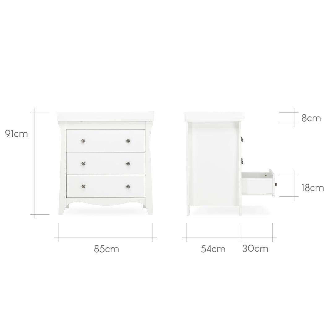 CuddleCo Clara 3 Piece Set 3-Drawer Dresser Cot Bed + Wardrobe  - White