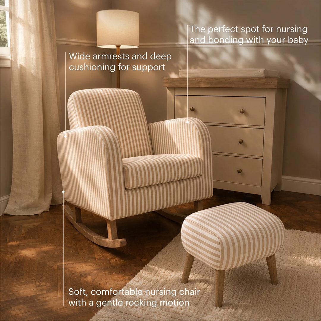 CuddleCo Etta Nursing Chair & Footstool - Beach Stripe-Feeding Chairs-Beach Stripe-One Size | Natural Baby Shower