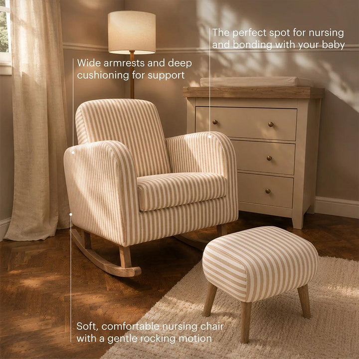 CuddleCo Etta Nursing Chair & Footstool - Beach Stripe-Feeding Chairs-Beach Stripe-One Size | Natural Baby Shower