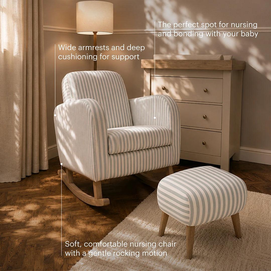 CuddleCo Etta Nursing Chair & Footstool - Sea Salt Stripe-Feeding Chairs-Sea Salt Stripe-One Size | Natural Baby Shower