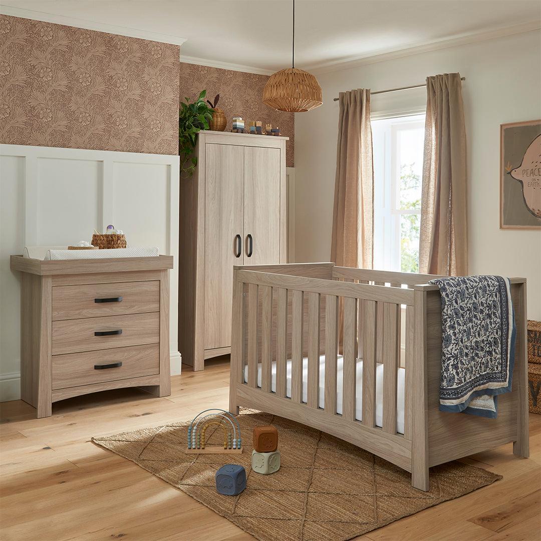 CuddleCo Isla 3pc Set Dresser Changer, Cot Bed and Wardrobe - Ash-Nursery Sets-Ash-One Size | Natural Baby Shower