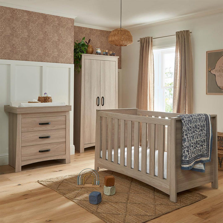 CuddleCo Isla 3pc Set Dresser Changer, Cot Bed and Wardrobe - Ash-Nursery Sets-Ash-One Size | Natural Baby Shower