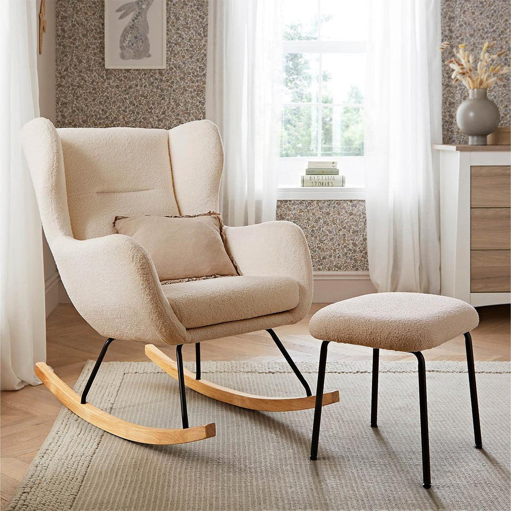 CuddleCo Marley Nursing Chair & Footstool - Teddy Light Beige-Feeding Chairs-Teddy Light Beige-One Size | Natural Baby Shower