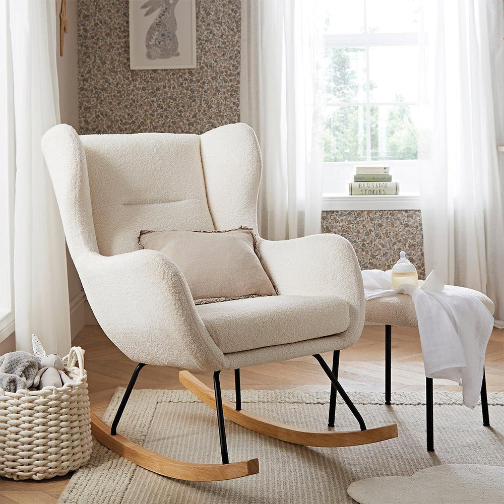 CuddleCo Marley Nursing Chair & Footstool - Teddy Off White-Feeding Chairs-Teddy Off White-One Size | Natural Baby Shower