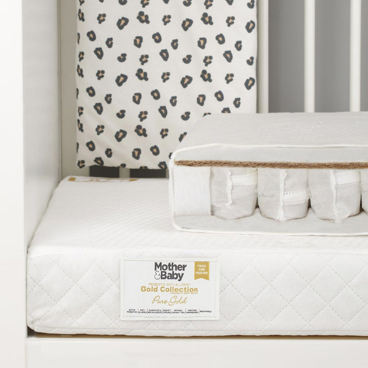CuddleCo Mother & Baby Pure Gold Anti Allergy Coir Pocket Sprung Cot Bed Mattress - White
