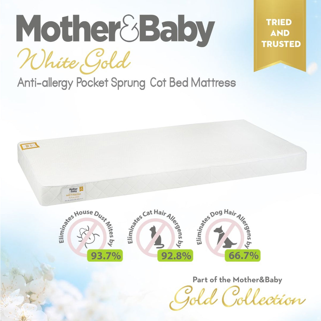 CuddleCo Mother & Baby White Gold Anti Allergy Pocket Sprung Cot Bed Mattress - White