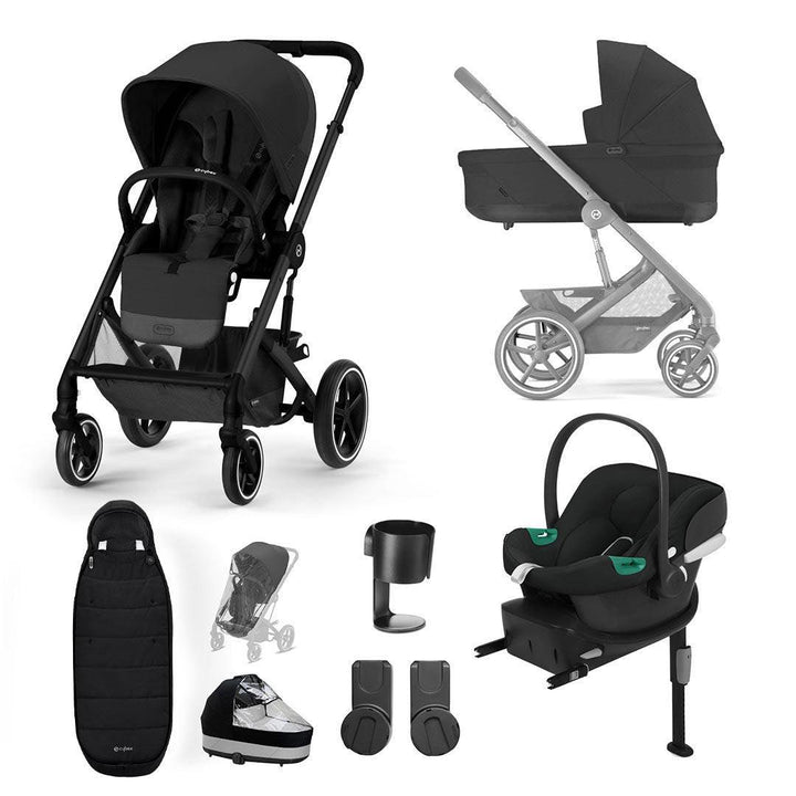 CYBEX Balios S Lux Comfort Bundle - Moon Black-Travel Systems-Moon Black-Gold Footmuff | Natural Baby Shower