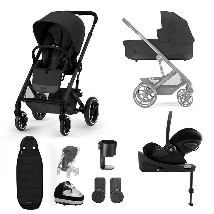 CYBEX Balios S Lux + Cloud G Luxury Bundle - Moon Black-Travel Systems-Moon Black-Gold Footmuff | Natural Baby Shower