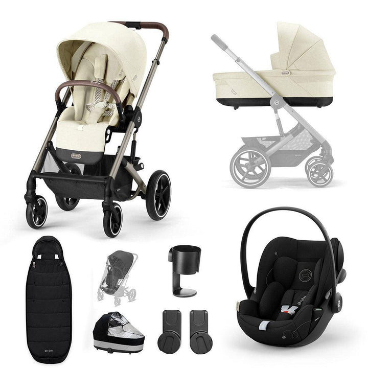 CYBEX Balios S Lux + Cloud G Luxury Bundle - Seashell Beige-Travel Systems-Seashell Beige-Gold Footmuff | Natural Baby Shower