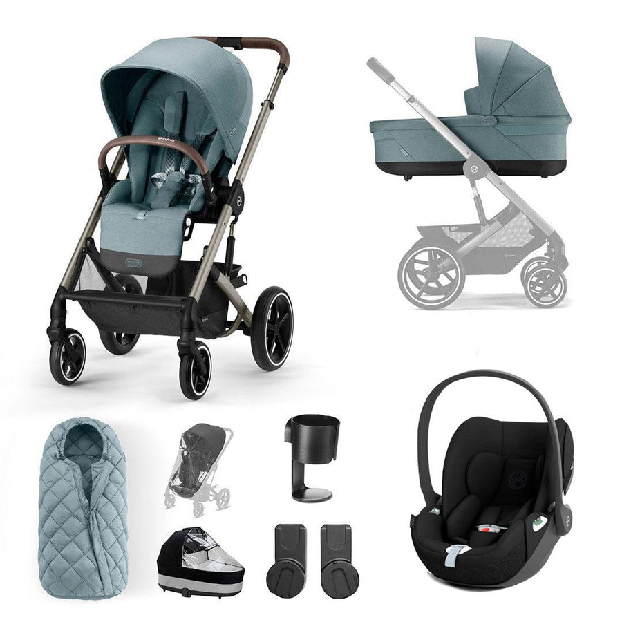 CYBEX Balios S Lux + Cloud T Luxury Bundle - Sky Blue-Travel Systems-No Base-SNOGGA Footmuff | Natural Baby Shower