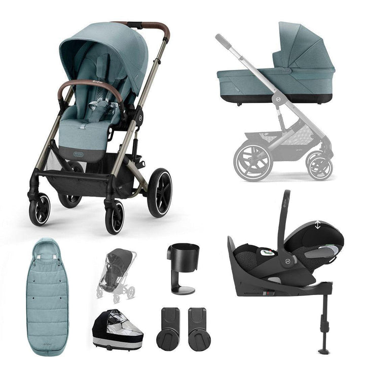 CYBEX Balios S Lux + Cloud T Luxury Bundle - Sky Blue-Travel Systems-Base T-Gold Footmuff | Natural Baby Shower