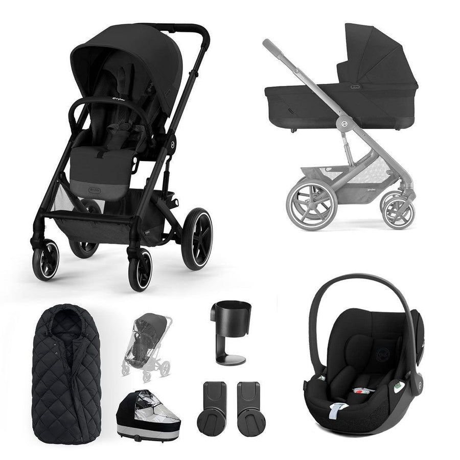 CYBEX Balios S Lux + Cloud T Luxury Bundle - Moon Black-Travel Systems-No Base-SNOGGA Footmuff | Natural Baby Shower