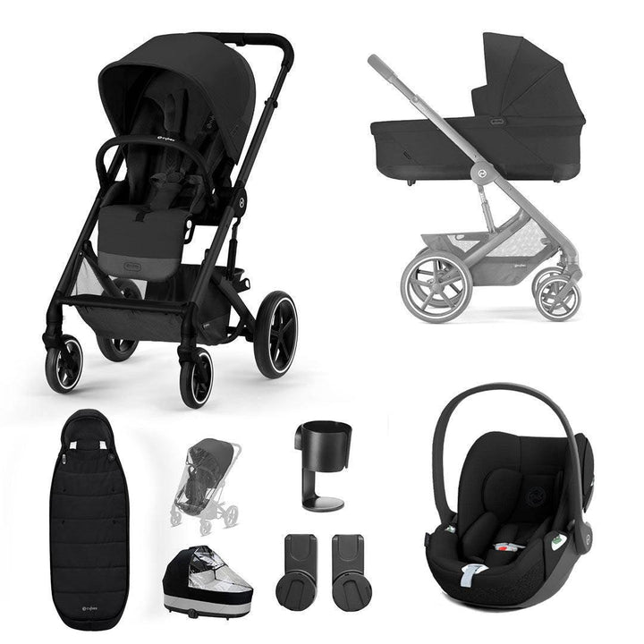 CYBEX Balios S Lux + Cloud T Luxury Bundle - Moon Black-Travel Systems-No Base-Gold Footmuff | Natural Baby Shower