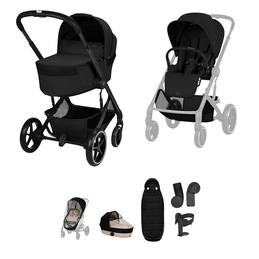 CYBEX Balios + Fold Cot Accessory Bundle-Strollers-Moon Black- | Natural Baby Shower