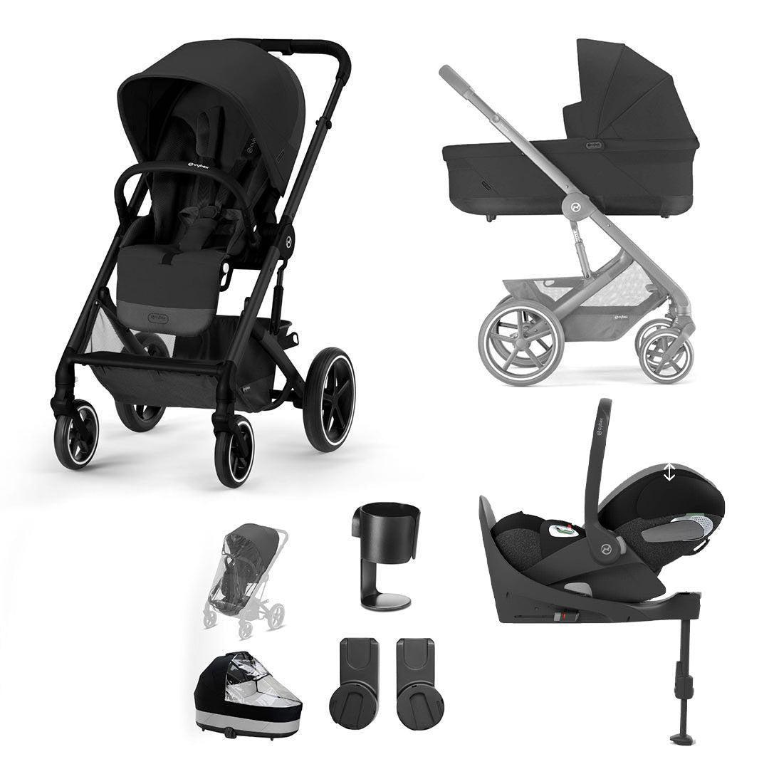 CYBEX Balios S Lux + Cloud T Luxury Bundle - Moon Black-Travel Systems-Base T-No Footmuff | Natural Baby Shower
