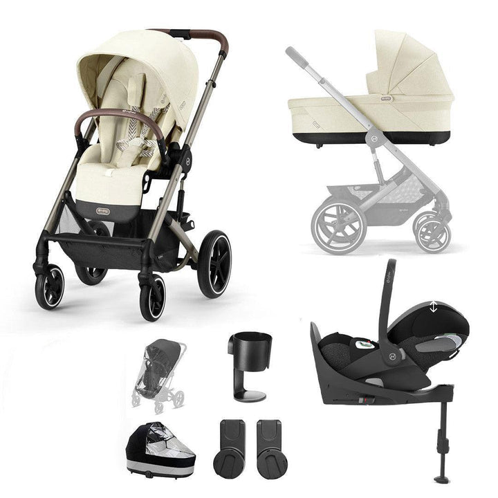 CYBEX Balios S Lux + Cloud T Luxury Bundle - Seashell Beige-Travel Systems-Base T-No Footmuff | Natural Baby Shower