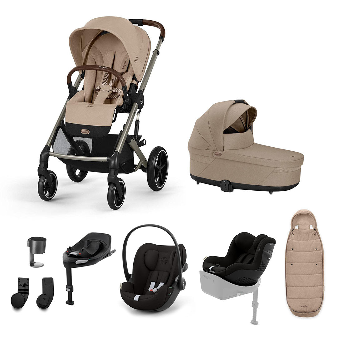 CYBEX Balios S Lux Newborn to Toddler Ultimate Bundle-Travel Systems-Almond Beige/Black-1 x Base G | Natural Baby Shower