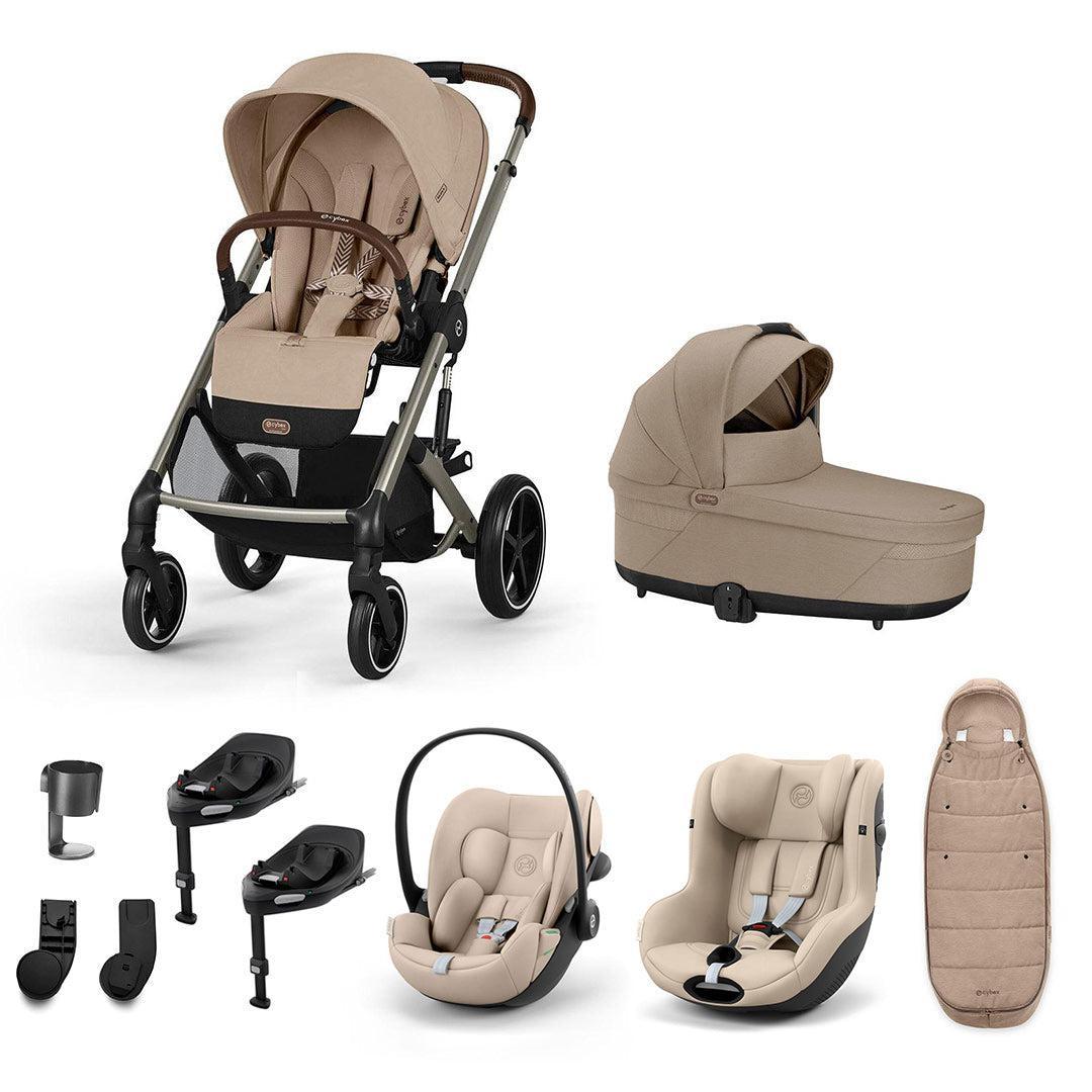 CYBEX Balios S Lux Newborn to Toddler Ultimate Bundle-Travel Systems-Almond Beige-2 X Base G | Natural Baby Shower