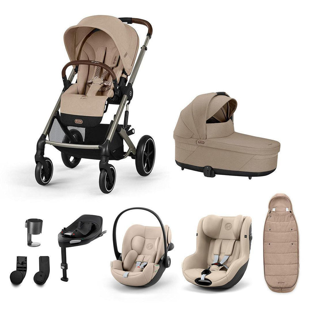 CYBEX Balios S Lux Newborn to Toddler Ultimate Bundle-Travel Systems-Almond Beige-1 x Base G | Natural Baby Shower