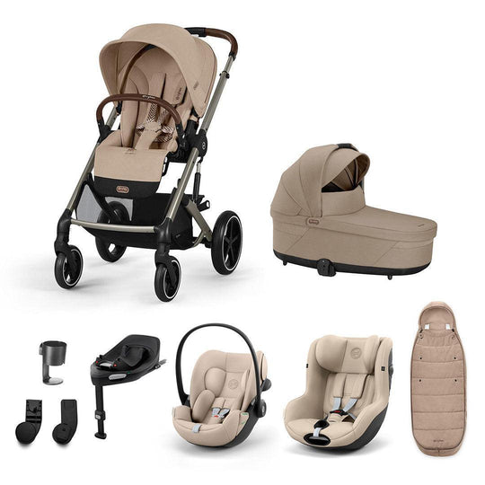 CYBEX Balios S Lux Newborn to Toddler Ultimate Bundle-Travel Systems-Almond Beige-1 x Base G | Natural Baby Shower