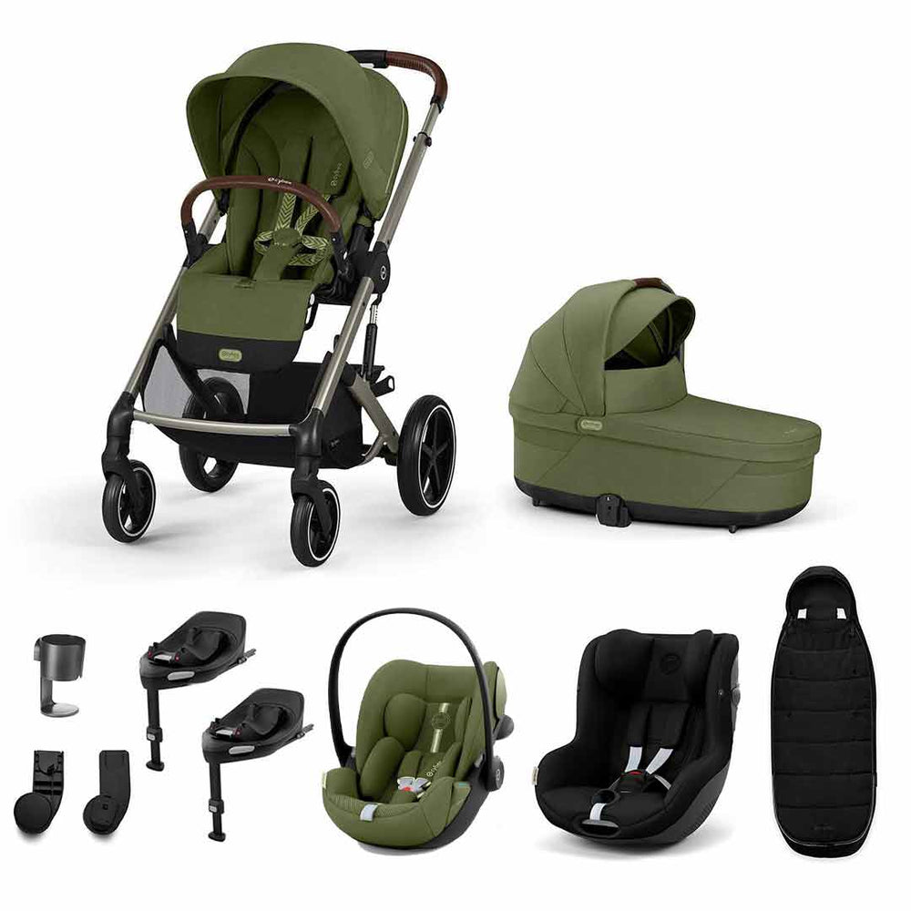 CYBEX Balios S Lux Newborn to Toddler Ultimate Bundle-Travel Systems-Moss Green-2 X Base G | Natural Baby Shower