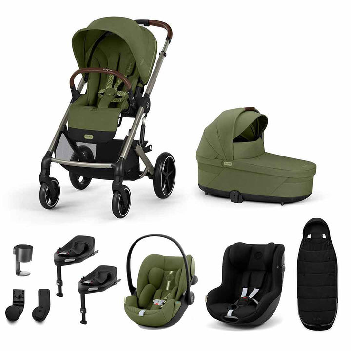 CYBEX Balios S Lux Newborn to Toddler Ultimate Bundle-Travel Systems-Moss Green-2 X Base G | Natural Baby Shower