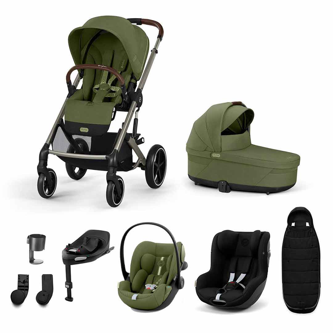 CYBEX Balios S Lux Newborn to Toddler Ultimate Bundle-Travel Systems-Moss Green-1 x Base G | Natural Baby Shower