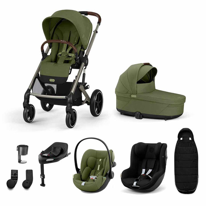 CYBEX Balios S Lux Newborn to Toddler Ultimate Bundle-Travel Systems-Moss Green-1 x Base G | Natural Baby Shower