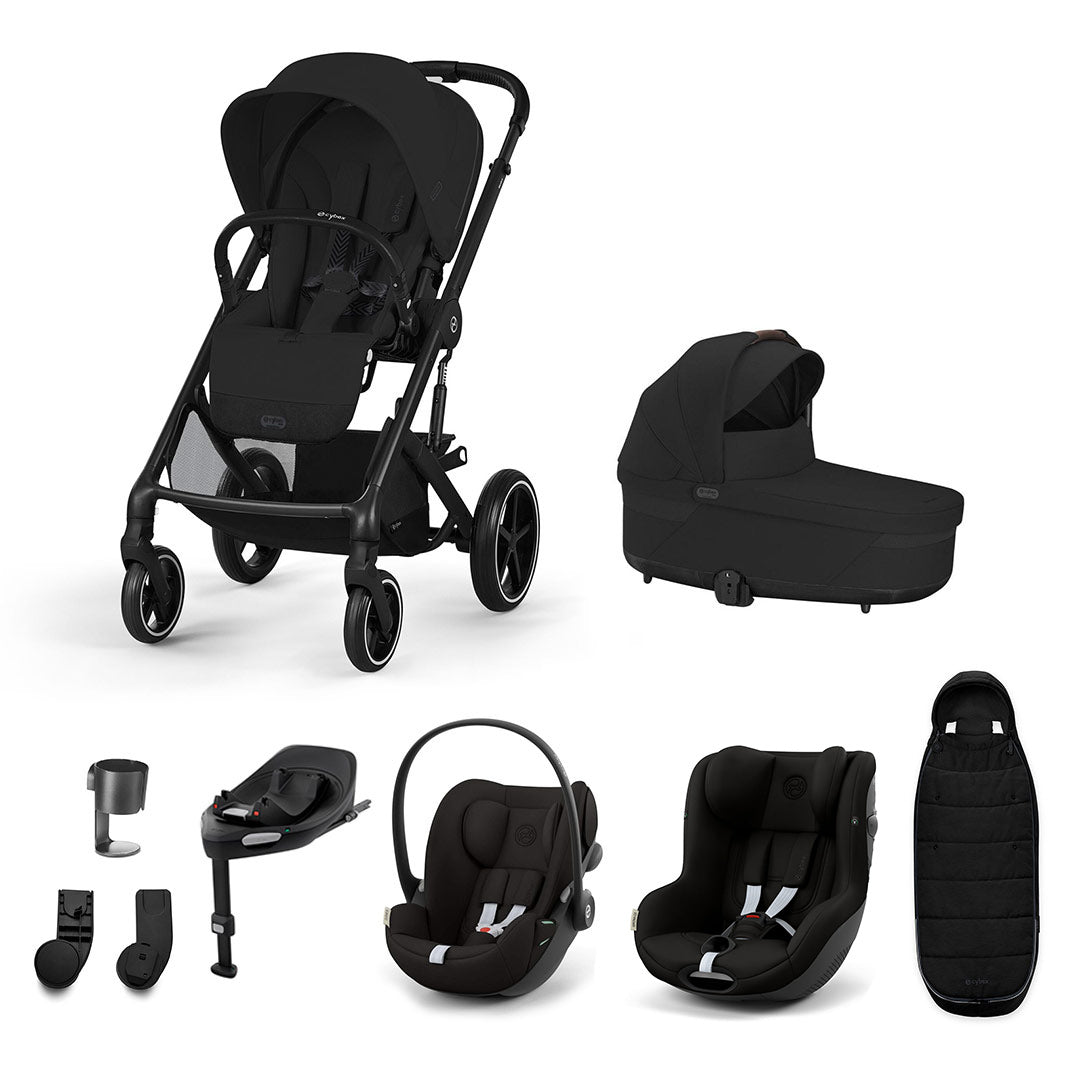 CYBEX Balios S Lux Newborn to Toddler Ultimate Bundle-Travel Systems-Moon Black-1 x Base G | Natural Baby Shower