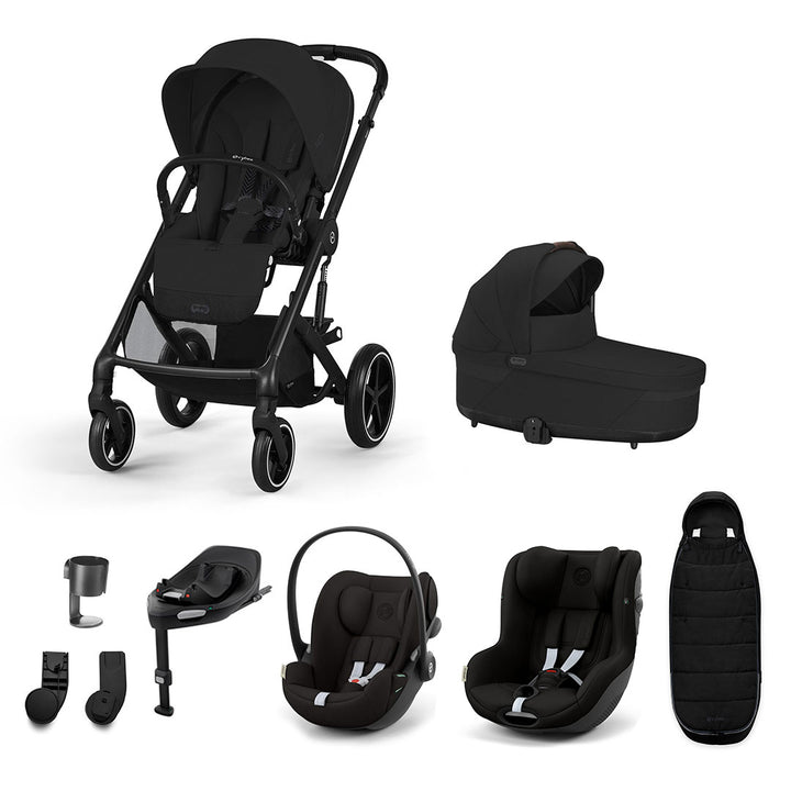 CYBEX Balios S Lux Newborn to Toddler Ultimate Bundle-Travel Systems-Moon Black-1 x Base G | Natural Baby Shower