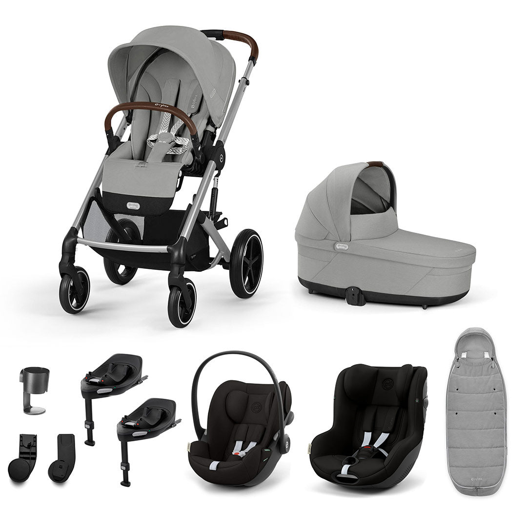 CYBEX Balios S Lux Newborn to Toddler Ultimate Bundle-Travel Systems-Stone Grey-2 X Base G | Natural Baby Shower