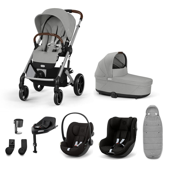 CYBEX Balios S Lux Newborn to Toddler Ultimate Bundle-Travel Systems-Stone Grey-1 x Base G | Natural Baby Shower