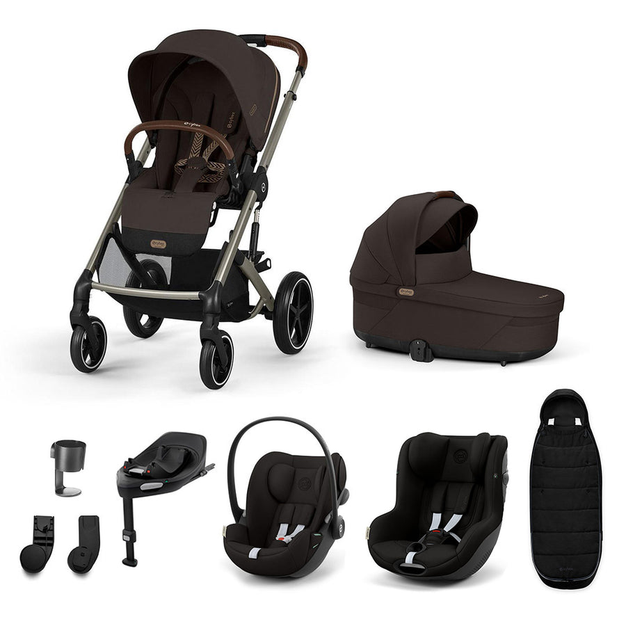 CYBEX Balios S Lux Newborn to Toddler Ultimate Bundle-Travel Systems-Chocolate Brown-1 x Base G | Natural Baby Shower