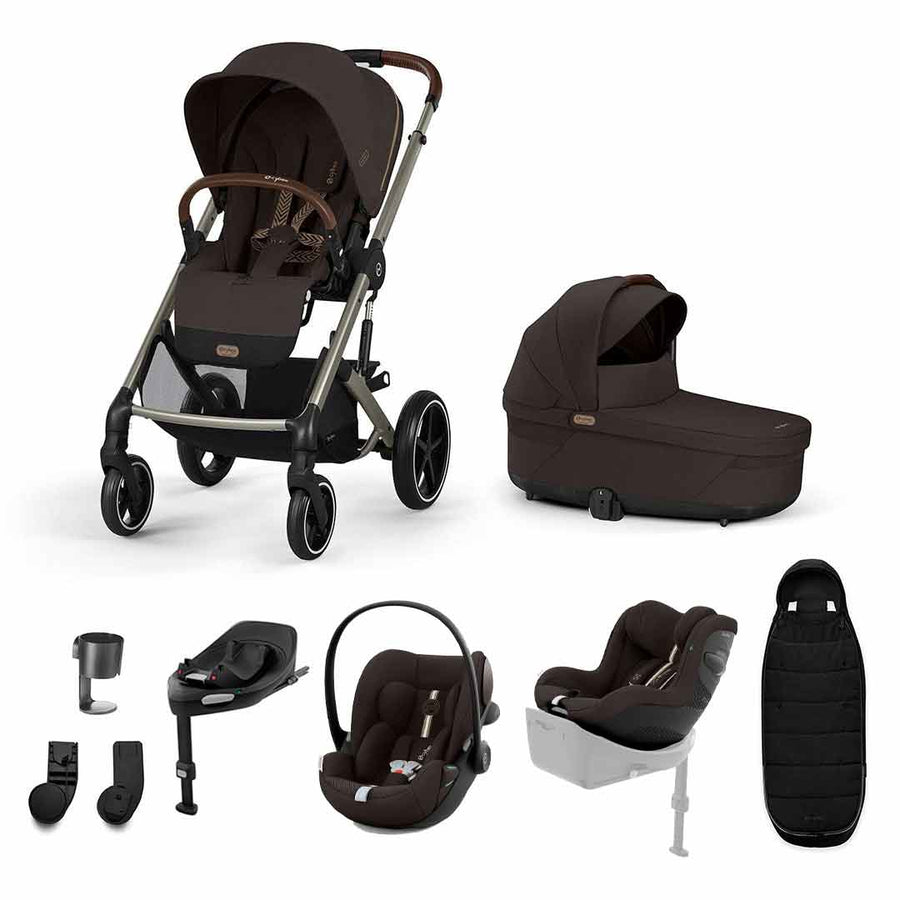 CYBEX Balios S Lux Newborn to Toddler Ultimate Bundle-Travel Systems-Chocolate Brown-1 x Base G | Natural Baby Shower
