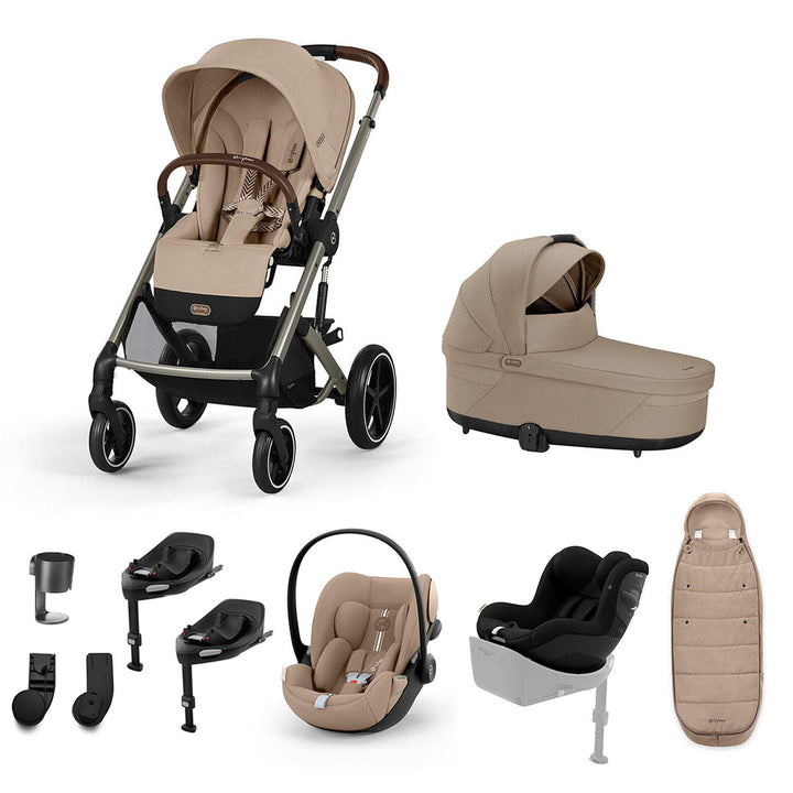 CYBEX Balios S Lux Newborn to Toddler Ultimate Bundle-Travel Systems-Almond Beige-2 X Base G | Natural Baby Shower