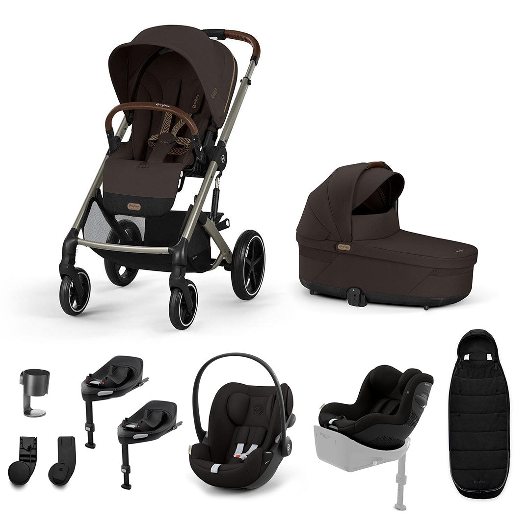 CYBEX Balios S Lux Newborn to Toddler Ultimate Bundle-Travel Systems-Chocolate Brown-2 X Base G | Natural Baby Shower