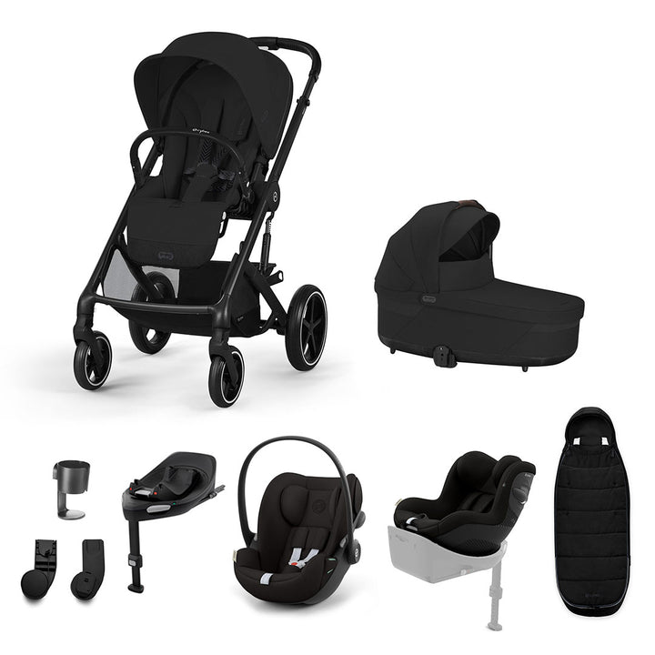 CYBEX Balios S Lux Newborn to Toddler Ultimate Bundle-Travel Systems-Moon Black-1 x Base G | Natural Baby Shower