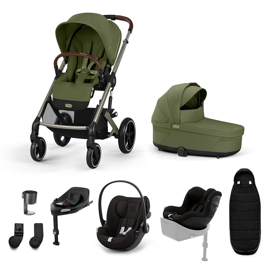 CYBEX Balios S Lux Newborn to Toddler Ultimate Bundle-Travel Systems-Moss Green-1 x Base G | Natural Baby Shower