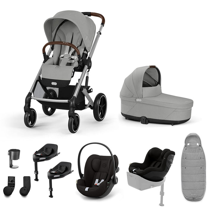 CYBEX Balios S Lux Newborn to Toddler Ultimate Bundle-Travel Systems-Stone Grey-2 X Base G | Natural Baby Shower