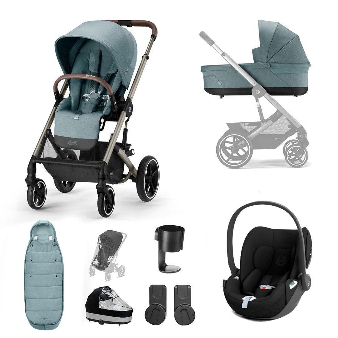 CYBEX Balios S Lux + Cloud T Luxury Bundle - Sky Blue-Travel Systems-No Base-Gold Footmuff | Natural Baby Shower