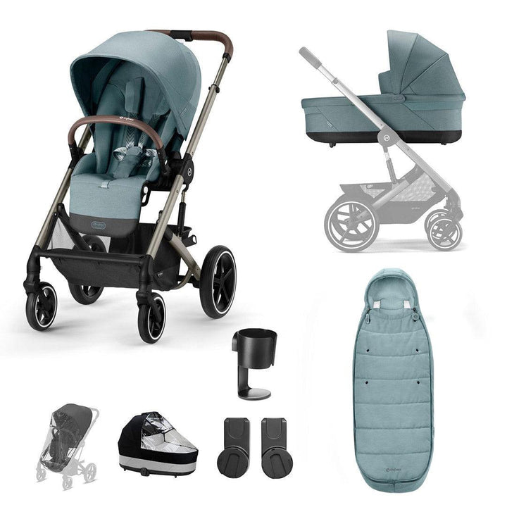 CYBEX Balios S Lux Essential Bundle - Sky Blue-Stroller Bundles-Sky Blue-Gold Footmuff | Natural Baby Shower