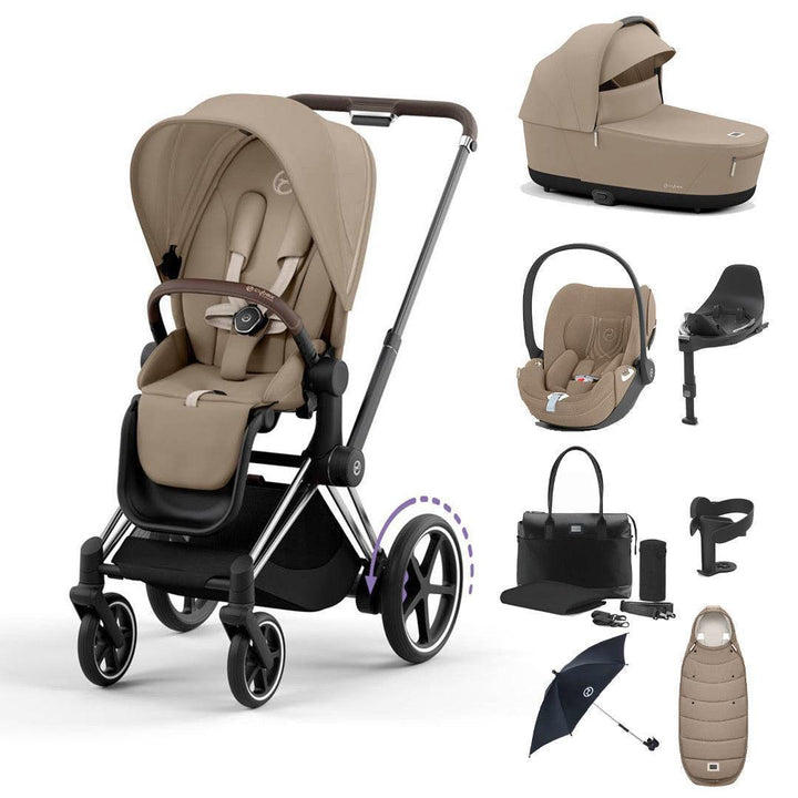 CYBEX e-Priam Ultimate Bundle-Travel Systems-Cozy Beige-Chrome Brown | Natural Baby Shower