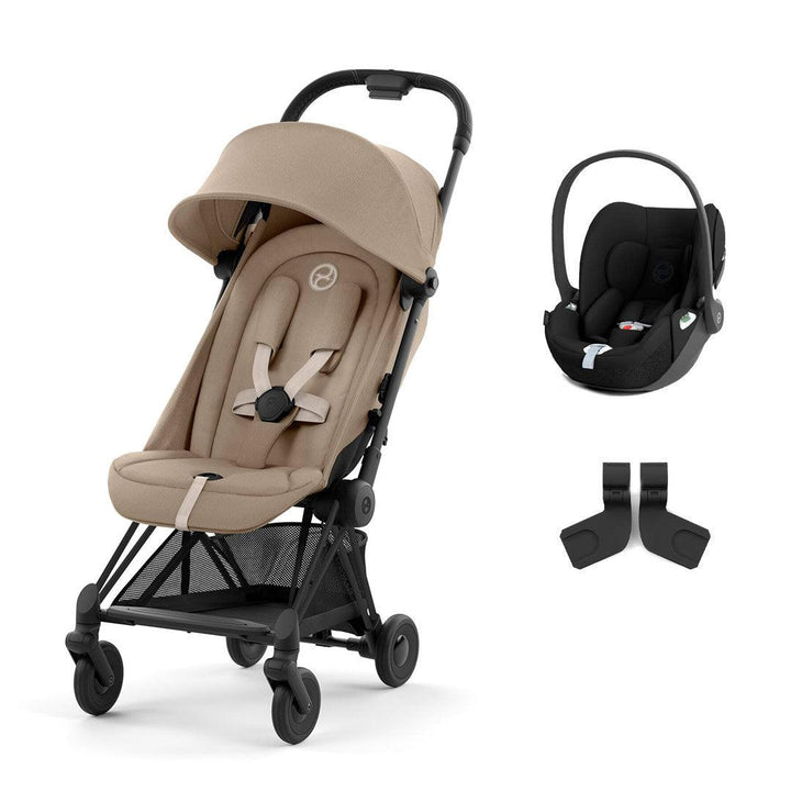CYBEX Coya Compact Stroller + Cloud T Travel System - Cozy Beige-Travel Systems-No Base-Matt Black | Natural Baby Shower
